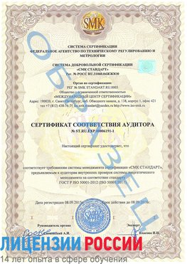 Образец сертификата соответствия аудитора №ST.RU.EXP.00006191-1 Шерегеш Сертификат ISO 50001